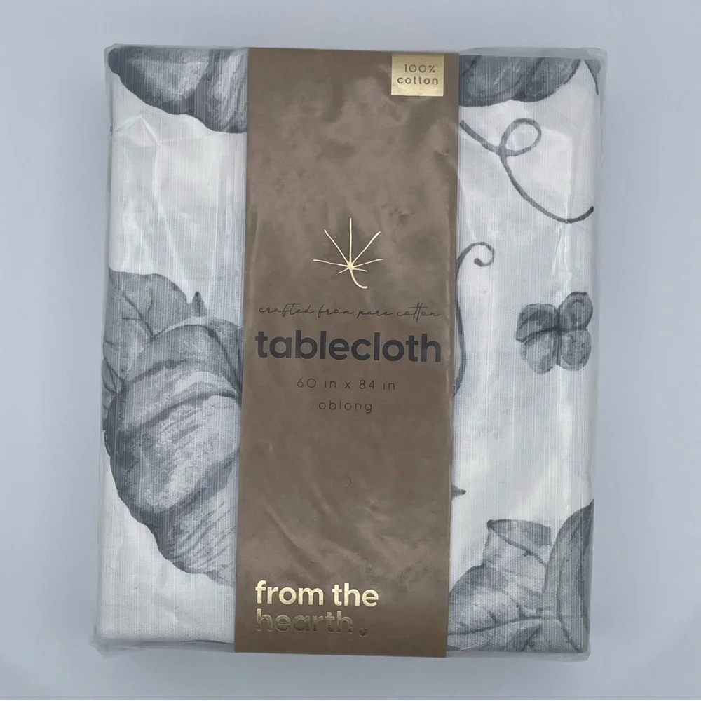Nordstrom Tablecloth 100%‎ Cotton Fall Harvest Pumpkins White Gray NEW NWT N198